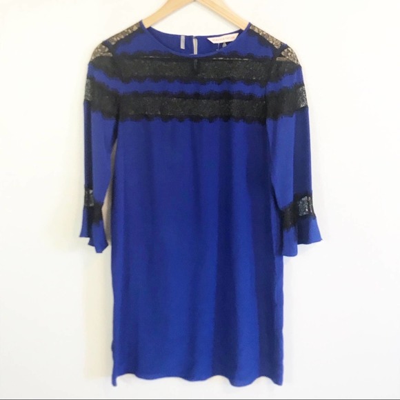 Rebecca Taylor 100% Silk Lace Blue Flutter Dress Size 2 - Picture 6 of 12